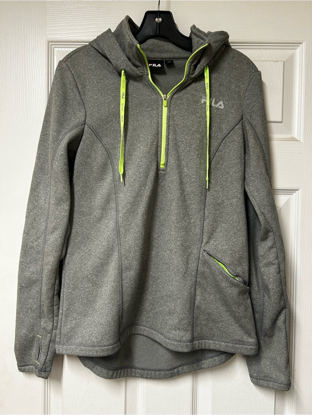 FILA Sport Gray Fleece Pullover with Neon Lime Zip Trim